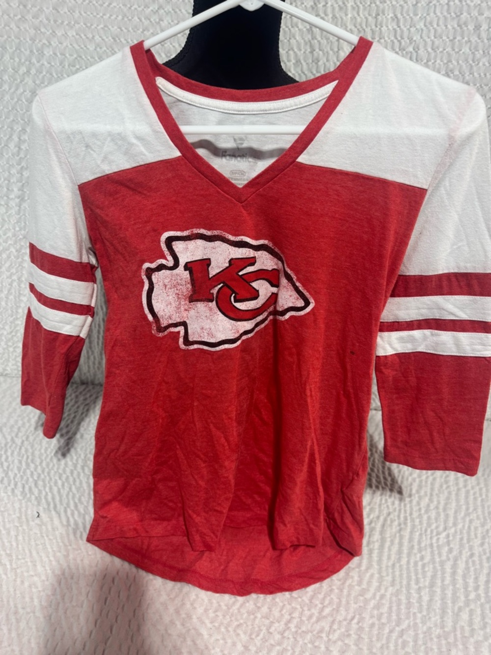 Fanatics Red & White Kansas City Chiefs V-Neck Kids Jersey Tee
